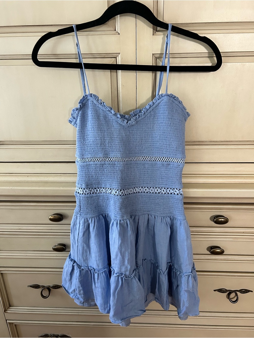 MIXOLOGY Light Blue Smocked Crochet Mini Dress